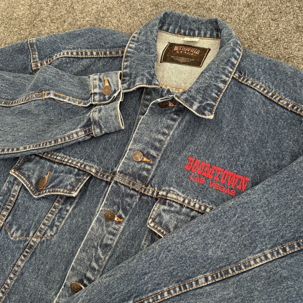 Vintage 90's Y2K Boomtown Las Vegas‎ Casino Denim Jacket Size Large Dadcore